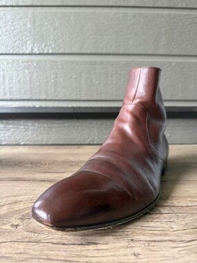 Vintage PRADA Milano Men's Brown Leather Chelsea Boots Classic Ankle Zip size 8